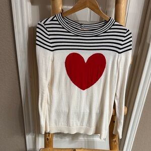 Talbots White and Black Striped Sweater with Red Heart